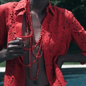 EMBROIDERED POPLIN SHIRT ZW COLLECTION, XS, RED, NWT